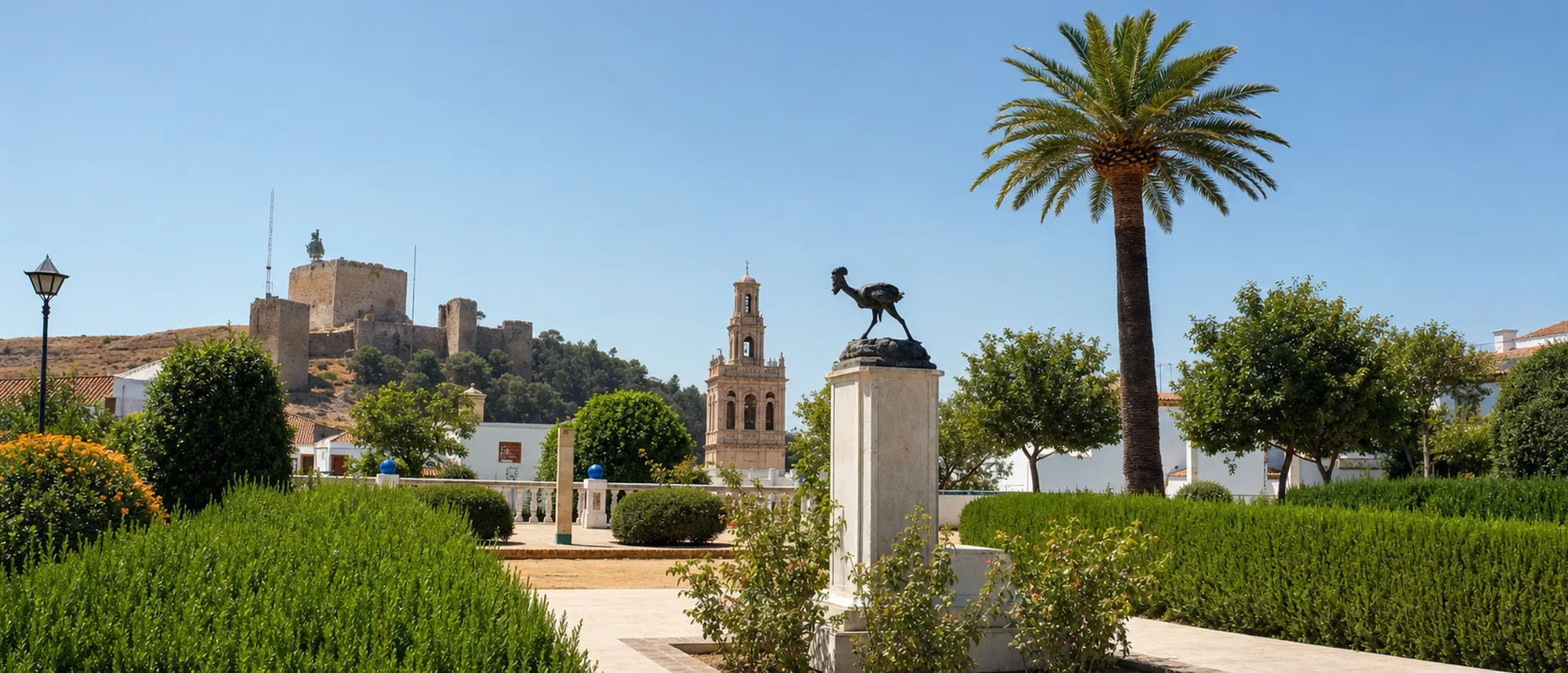 Castillo, iglesia y monumento al Gallo de Morón de la Frontera